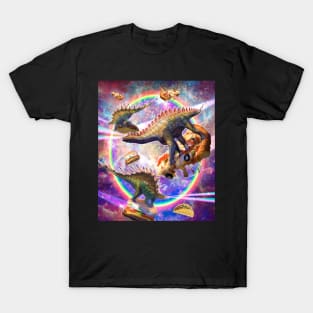 Laser Stegosaurus On Pizza Burger Taco, Rainbow Space T-Shirt